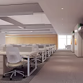 Modern Public Office Area Featuring Open Workstations Ergonomic Chairs And Bright Lighting 3d model