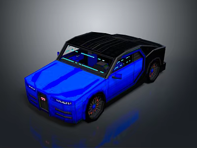 Blue Futuristic Car With Black Roof Stylish Wheels And Illuminated Details 3d model