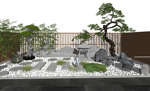 New Chinese style landscape sketch courtyard landscape dry landscape 3d model