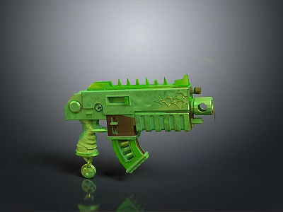 Green Spiked Futuristic Weapon With Carved Mechanical Texture And Grip Design 3d model
