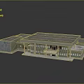 Modern Building Architectural Model With Flat Roof Glass Windows And Concrete Support Structures