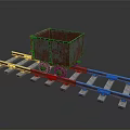 Old Rusted Metal Mine Cart Placed On Railway Track With Wooden Sleepers