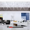 Modern Clothing Store Interior With Black Sofa Colorful Artwork Clothing Racks And Decorative Items
