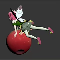 Pink Haired Fairy with Green Dress and Wings on Red Apple with Yellow Spots