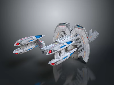 3D Rendered Aerospace Spaceship Design With Blue Red Details And Gray Structure 3d model