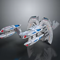3D Rendered Aerospace Spaceship Design With Blue Red Details And Gray Structure