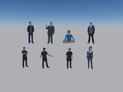 Group of People in Various Poses Standing and Sitting in Open Space 3d model