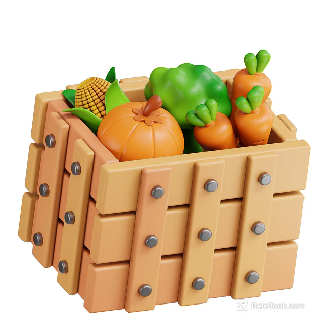 Wooden Crate Filled With Fresh Corn Bell Pepper Pumpkin And Carrots 3d model 