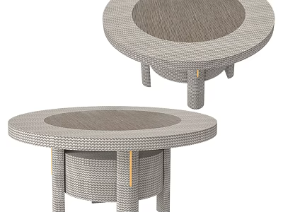 Gray Woven Round Coffee Table With Circular Top And Gold Accents 3d model