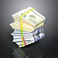 Household Supplies Colored Rubber Bands Bundling Stacked US Dollar And Euro Banknotes