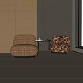 Modern Accent Lounge Chairs With Geometric Colorful Patchwork Design By Side Table And Wall Panels 3d model