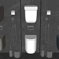 Modern Wall Mounted Toilets in White and Gray with Stone Wall Interior Design 3d model