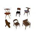 Stylish Single Chairs With Various Designs And Wooden Frames For Interior Decor 3d model