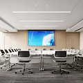 Modern Conference Room Interior With Long Table Ergonomic Chairs And Large Wall Screen 3d model
