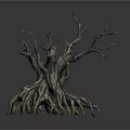 Realistic Dead Tree Stump Scenic Component With Intricate Roots And Branches 3d model