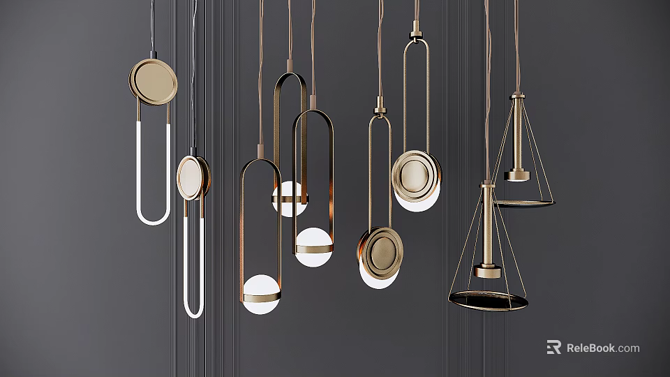 Modern Geometric Pendant Lights With Metal Finish And Various Shapes For Interior Design 3d model 