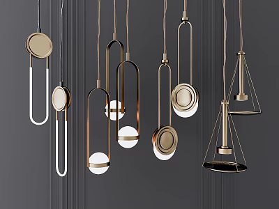 Modern Geometric Pendant Lights With Metal Finish And Various Shapes For Interior Design 3d model