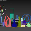 Elegant Modern Decorative Ornament Set With Glass Vases Candles And Metallic Sculptures