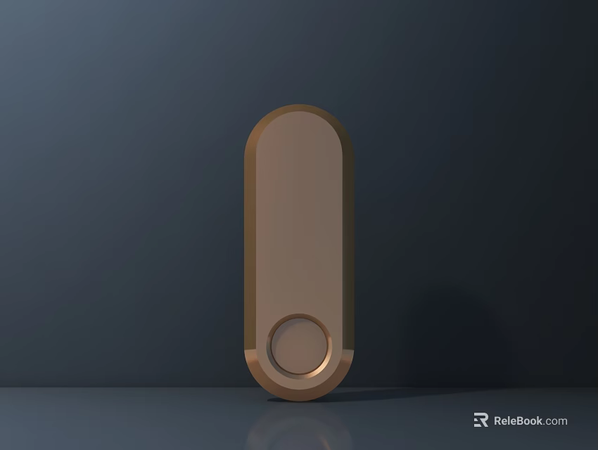 Modern Golden Metal Door Handle With Elongated Shape And Circular Detail 3d model 