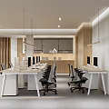 Modern Open Public Office Space Interior With Desks Computers And Hanging Lights 3d model