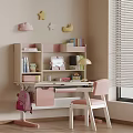 Cozy Children's Desk Area With Bookshelf Chair Pink Backpack And Wall Decorations