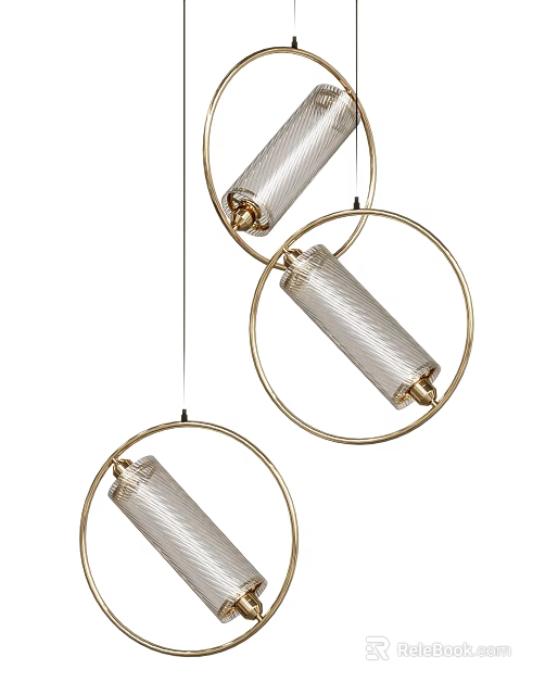 Sleek Modern Chandelier Design With Golden Circular Frames And Silver Cylindrical Shades 3d model 