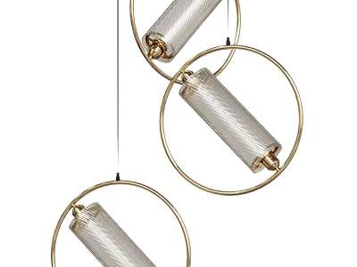 Sleek Modern Chandelier Design With Golden Circular Frames And Silver Cylindrical Shades 3d model