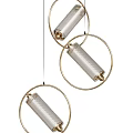Sleek Modern Chandelier Design With Golden Circular Frames And Silver Cylindrical Shades