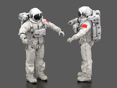Men in Advanced Astronaut Suits With Chinese National Flag and Backpack Equipment 3d model