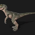 Realistic 3D Dinosaur Model With Green Beige Skin And Yellow Eyes