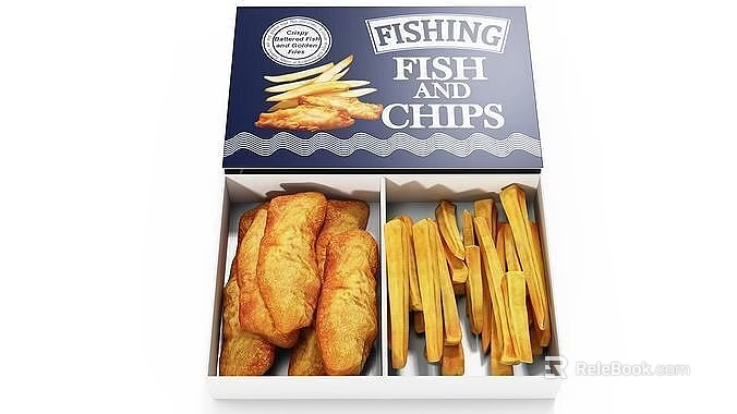 Crispy Fish And Chips In Traditional Takeaway Box With Tasty Crunch 3d model 