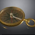 Vintage Compass With Golden Case Detailed Dial Red Needle And Metal Ring