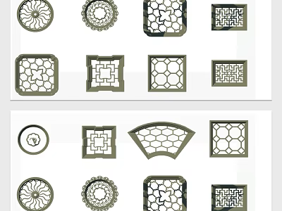 Ornamental Carved Lattice Windows Featuring Various Traditional Designs and Shapes 3d model
