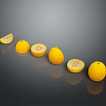 Fresh Yellow Melons Whole and Sliced Arranged on Black Background 3d model