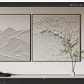 Textured Abstract Paintings With Mountain And Wave Patterns On White Wall 3d model