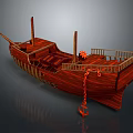 Traditional Wooden Watercraft Featuring Deck Railings Anchor Chain And Classic Design