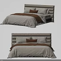 Modern Double Bed With Upholstered Headboard Gray Bedspread And Brown Accent Pillow