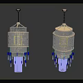 Traditional Gold Ceiling Pendant Lamps with Lattice Design and Hanging Tassels