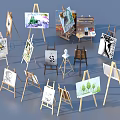 Wooden Easel Stands With Drawing Boards And Artwork Displays For Home
