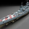 Vintage Military Battleship With Gray Hull Red White Deck And Turrets