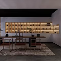 Serene Tea Room Interior With Wooden Table Chairs Shelves Tea Sets And Green Plants