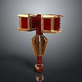 Ornate Red And Gold Hammer Weapon With Intricate Metal Panels And Craftsmanship