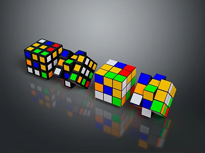 Multiple Colorful Rubik's Cubes As Fun Household Items With Reflective Surfaces 3d model