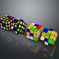 Multiple Colorful Rubik's Cubes As Fun Household Items With Reflective Surfaces