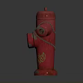 Urban Building Exterior With Red Fire Hydrant Silver Parts Chain And Green Graffiti
