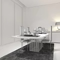 Modern Dining Table Set With Black Chairs Metal Frame And City View Through Large Windows