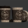 Paper Coffee Cups With Patterned Design And Coffee Print Featuring Lid And Spilled Drink 3d model
