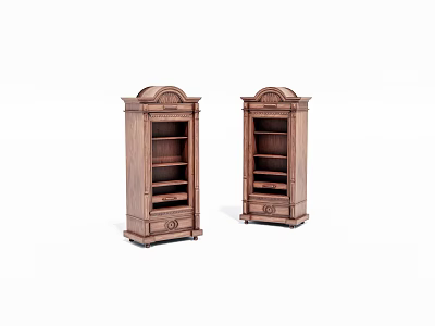 Traditional Wooden Display Cabinets With Carved Details And Multiple Shelves 3d model