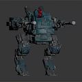 Sci Fi Combat Robot With Blue Green Armor Red Sensor Dual Cannons And Mechanical Legs