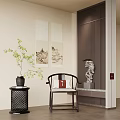 New Chinese Style Single Chair Side Several Screen Partition Decorative Hanging Picture Chair 3d model